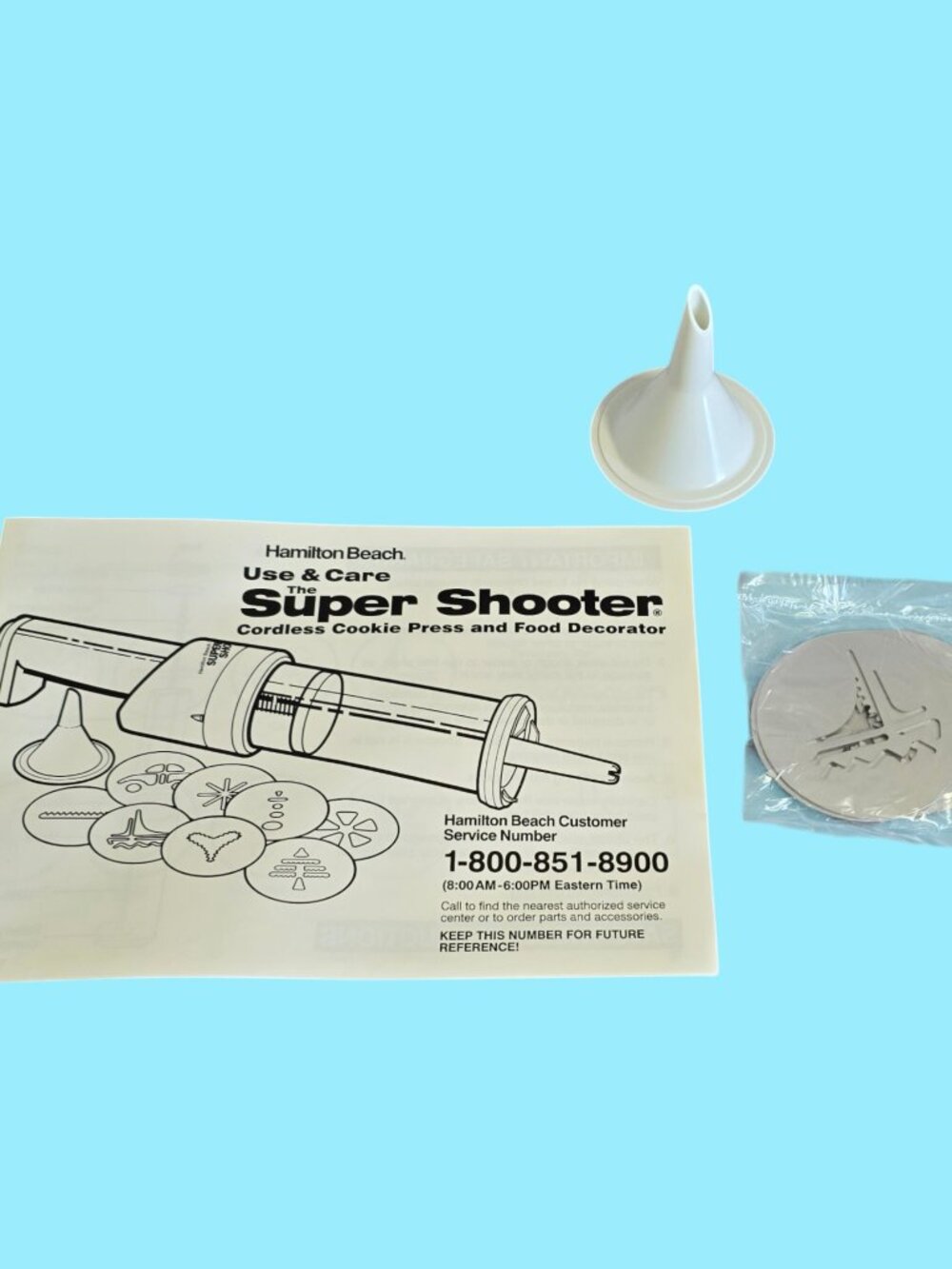 Hamilton Beach Super Shooter 80000 Cookie Press Parts- 8 Discs, Tip, Booklet